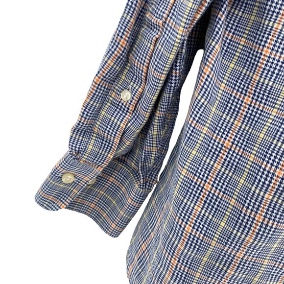 Peter Millar Blue/Orange/Yellow Plaid Long Sleeve Button Down Shirt Men's Size L - Picture 4 of 7